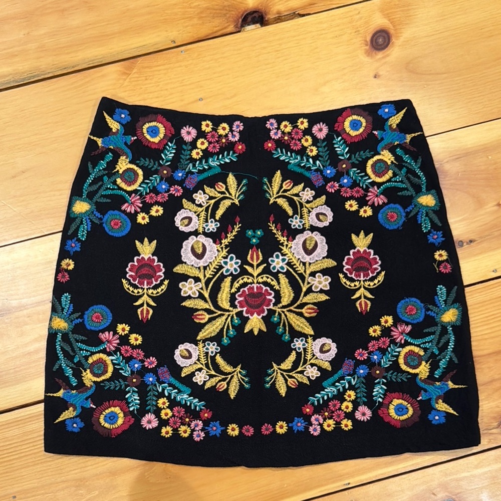 Floral Embroidered Black Skirt